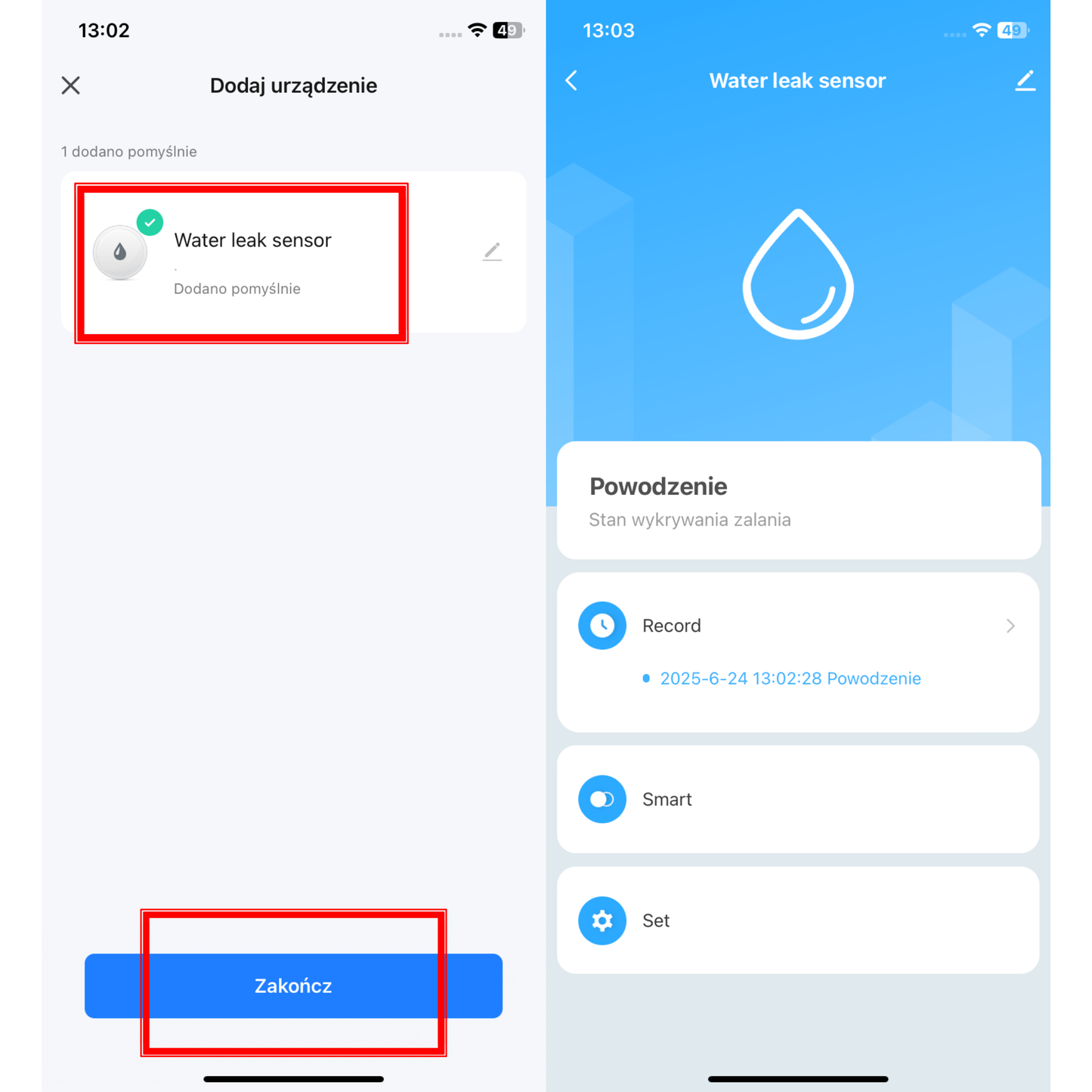 CZUJNIK ZALANIA WODĄ ZIGBEE TUYA SMART LIFE