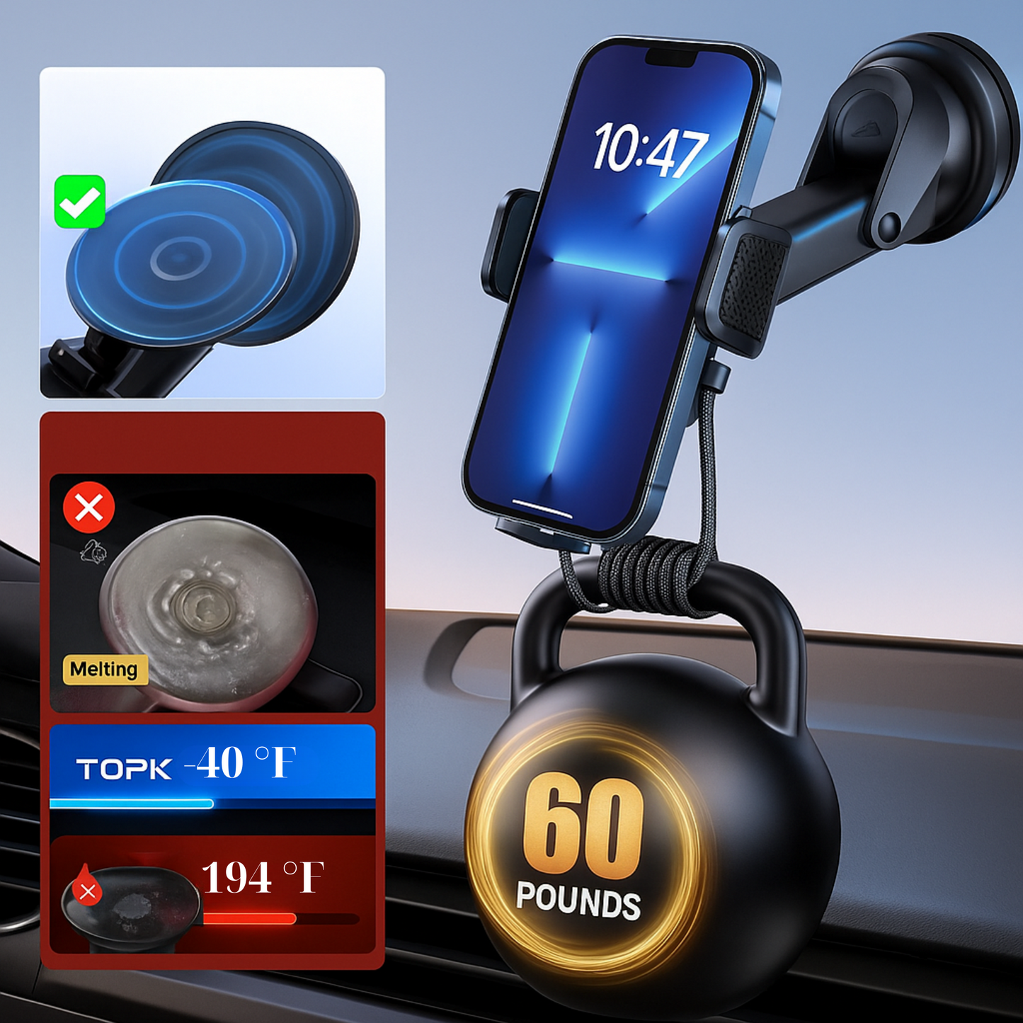 Uniwersalny Uchwyt Samochodowy do Telefonu – Obrotowy 360° TOPK