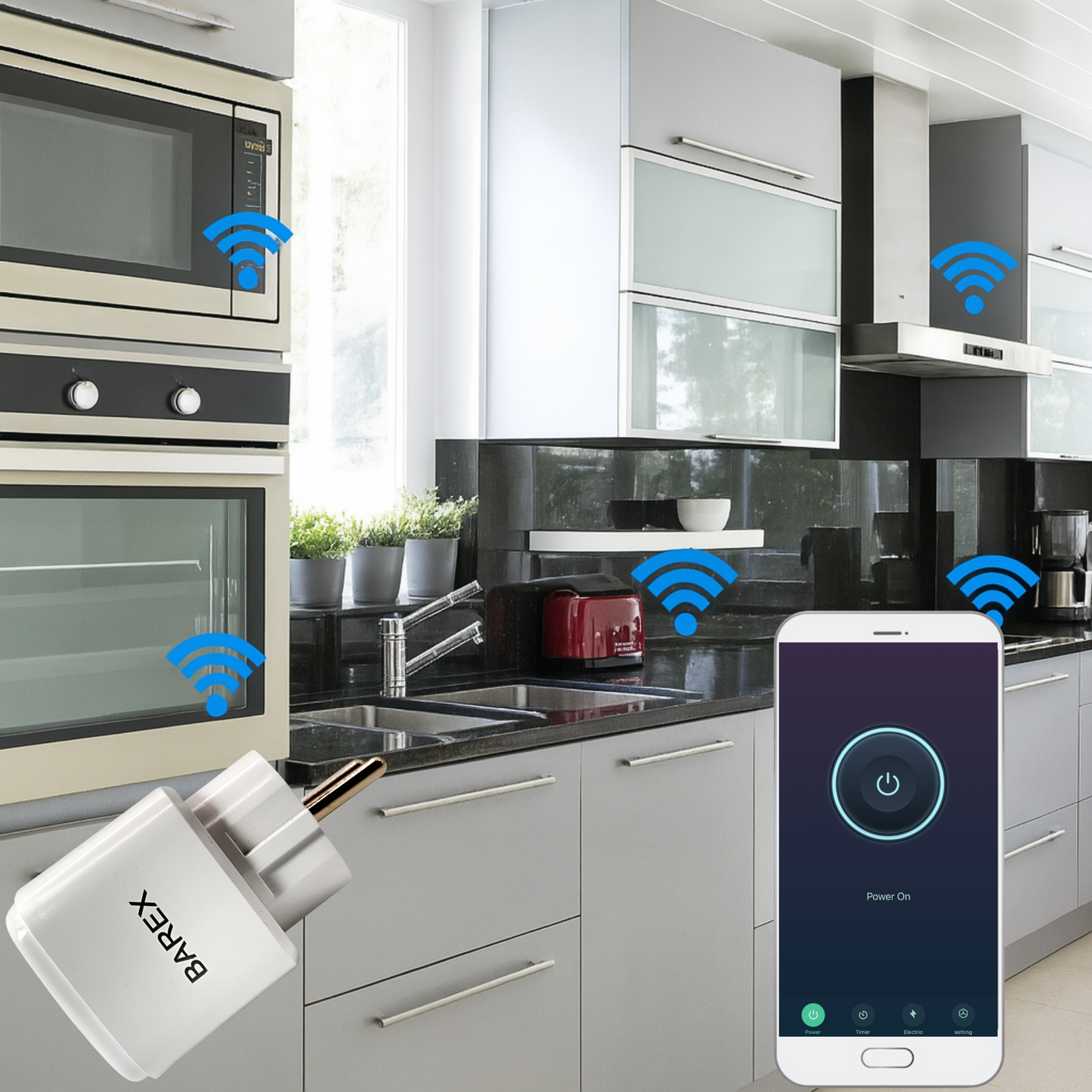 ZESTAW 4x GNIAZDEK INTELIGENTNE ZDALNIE STEROWANE WiFi SMART HARMONOGRAM