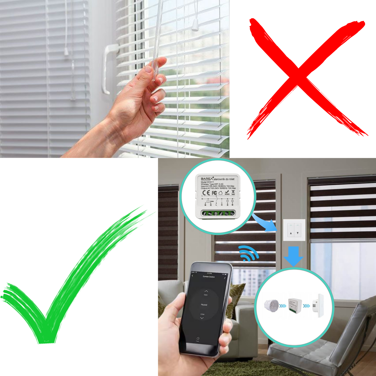 Inteligentny Wi-Fi Moduł do Sterowania Rolet i Zasłon Tuya / Smart Life 10 A