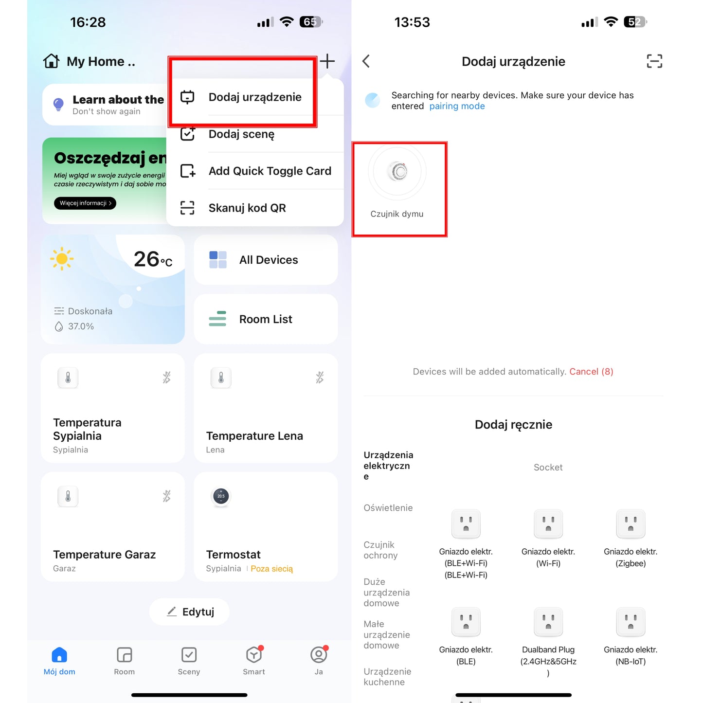 Czujnik dymu bezprzewodowy ZIGBEE Detektor Sensor Pożaru Alarm do domu Tuya