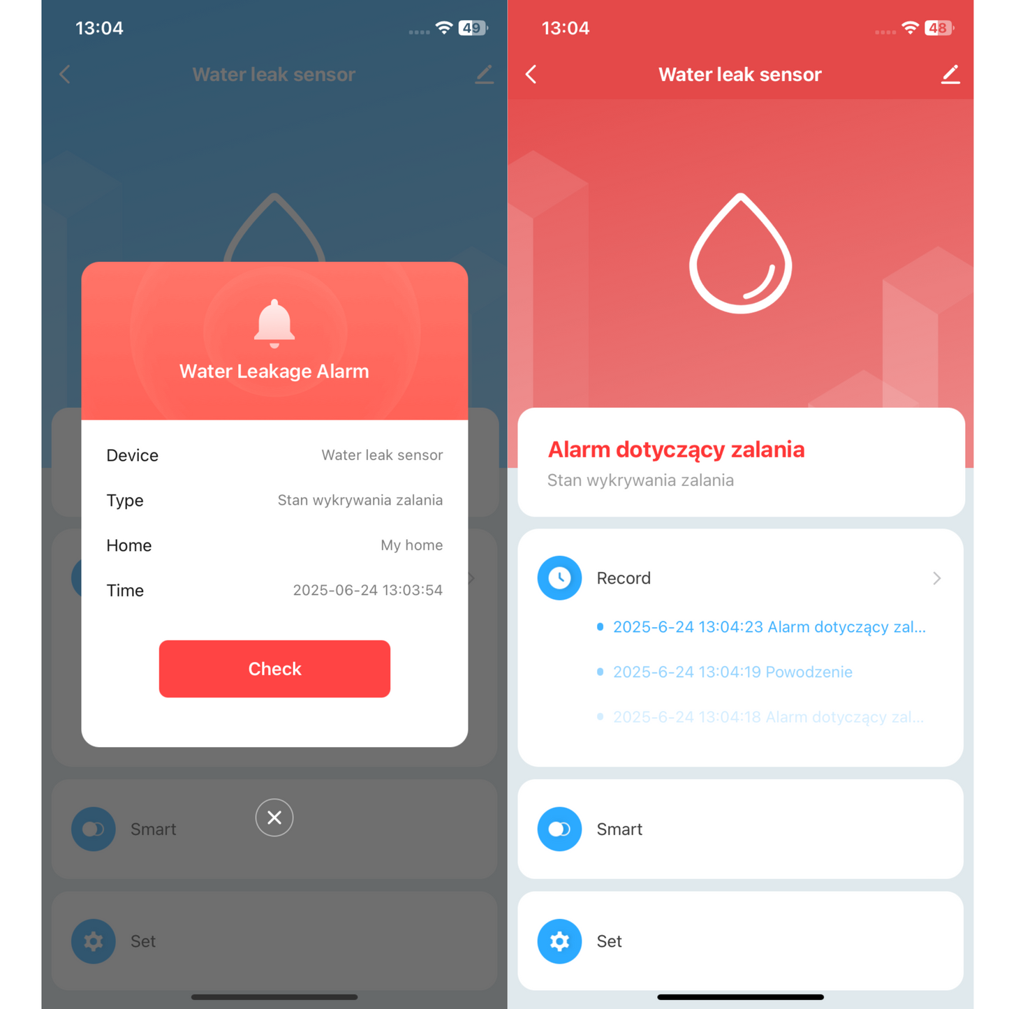 Bezprzewodowy czujnik zalania wodą Zigbee kompatybilny z Tuya / Smart life