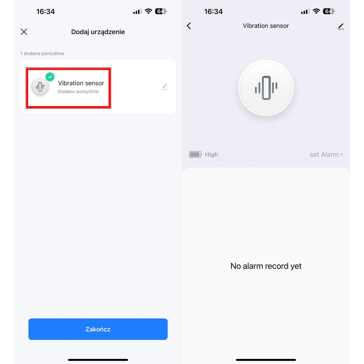 Czujnik wibracji Zigbee kompatybilny z Tuya Smart Life Vibration Sensor