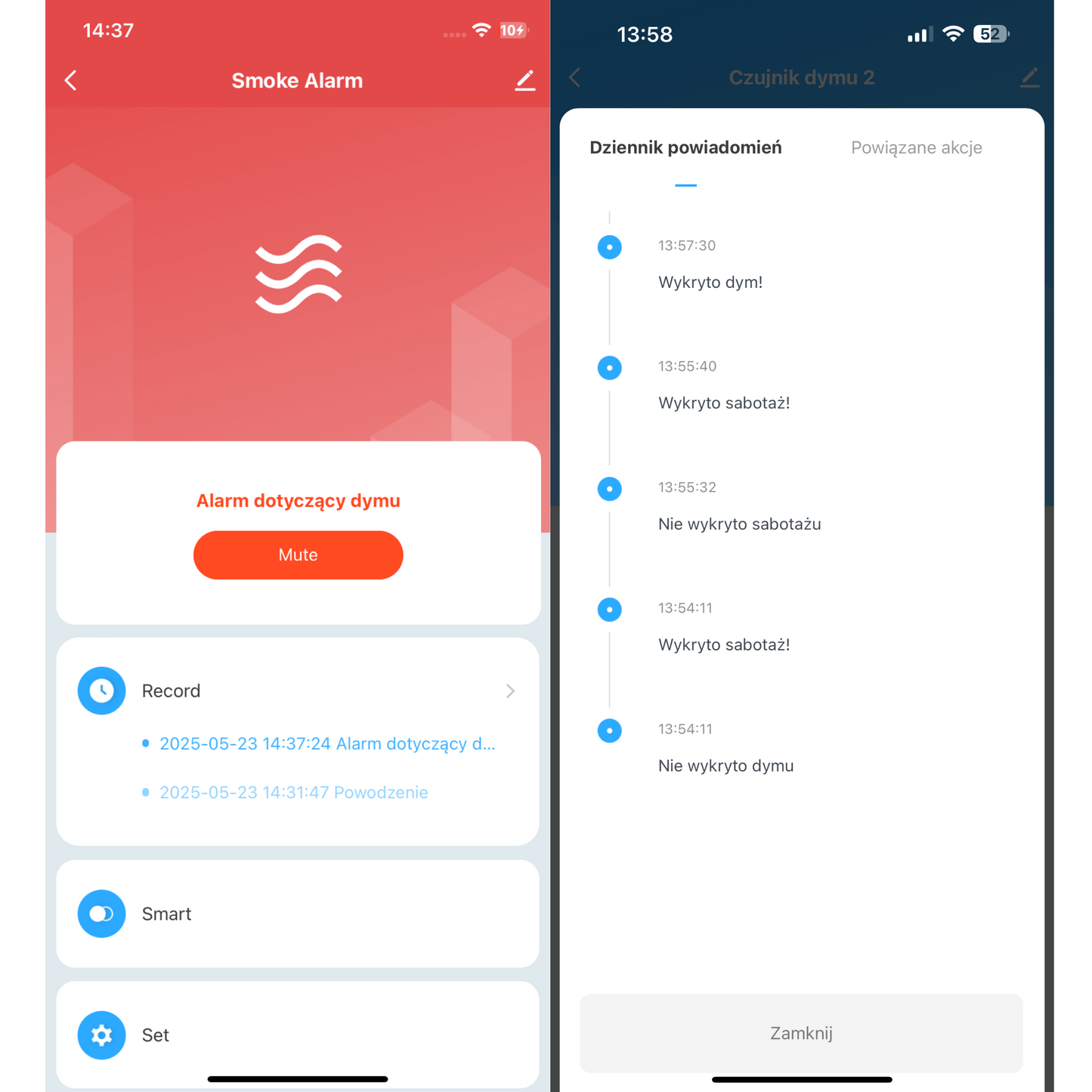 Zestaw 4x Czujników Dymu Głośny bezprzewodowy Detektor Pożaru ZIGBEE TUYA