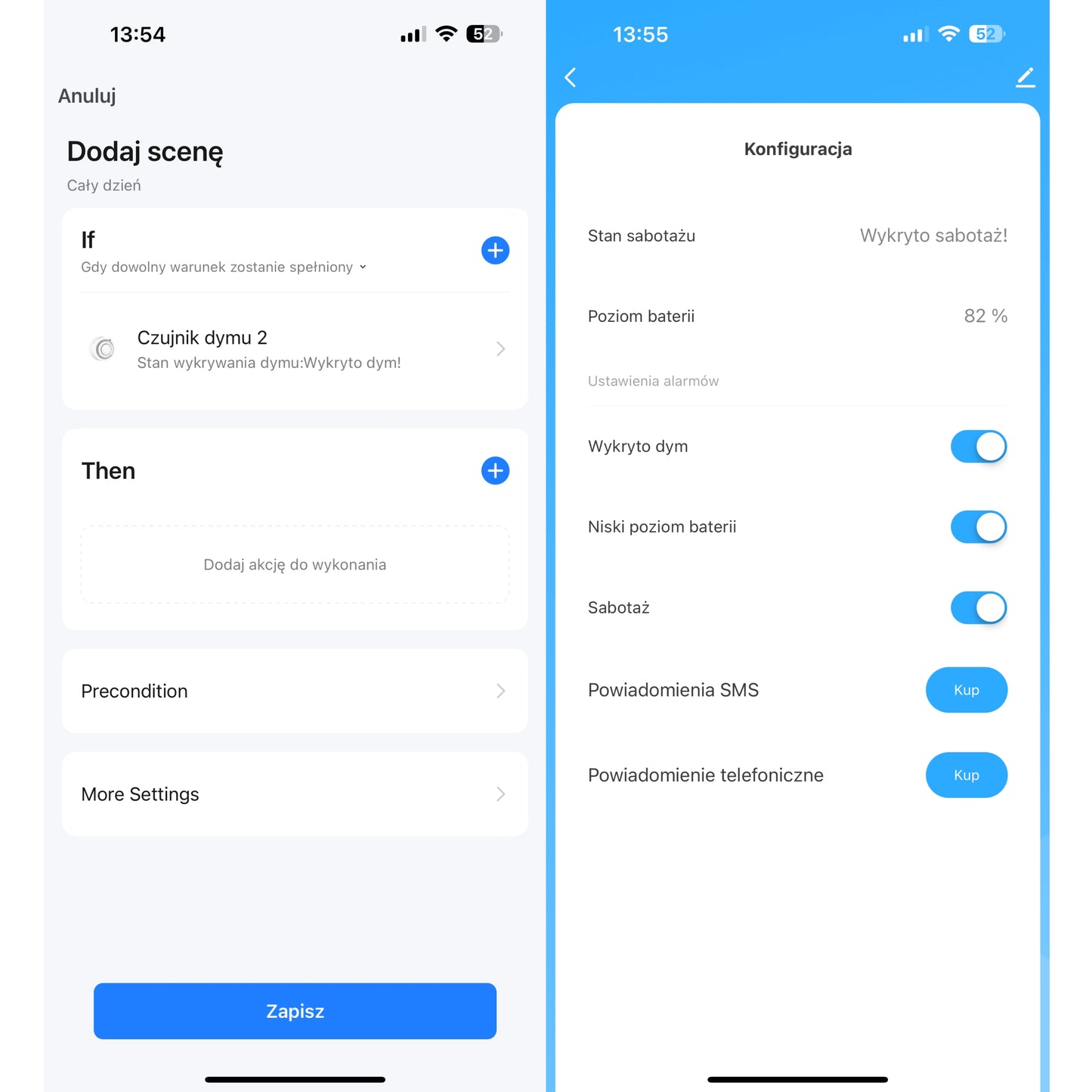 Czujnik Dymu Alarm Głośny bezprzewodowy Detektor Sensor Pożaru WIFI TUYA