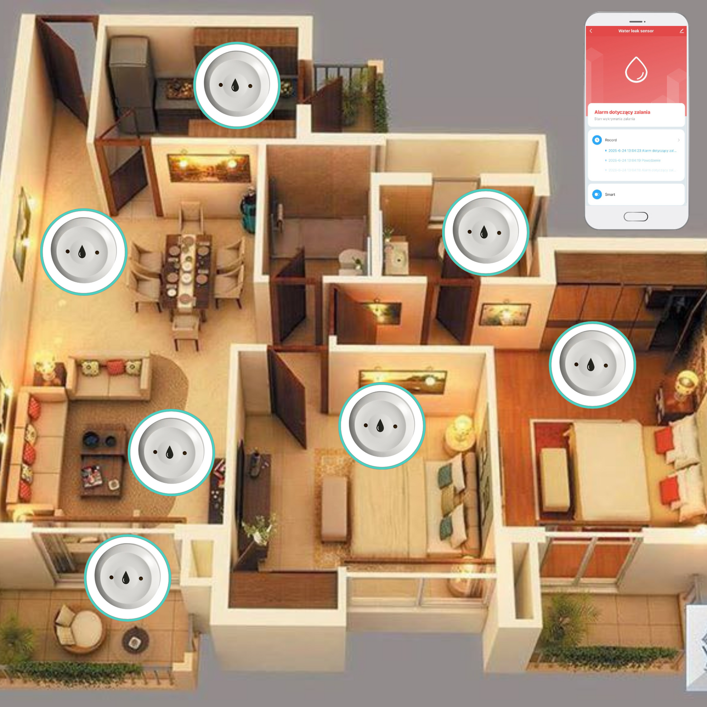 Bezprzewodowy czujnik zalania wodą Zigbee kompatybilny z Tuya / Smart life