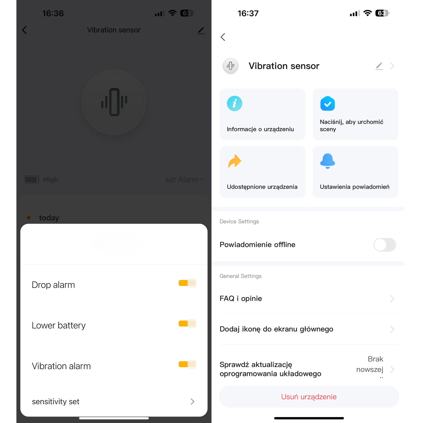 Czujnik wibracji Zigbee kompatybilny z Tuya Smart Life Vibration Sensor