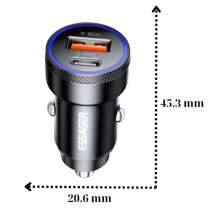Ładowarka Samochodowa ESSAGER 54W – USB-C + USB-A | Szybkie Ładowanie QC/PD