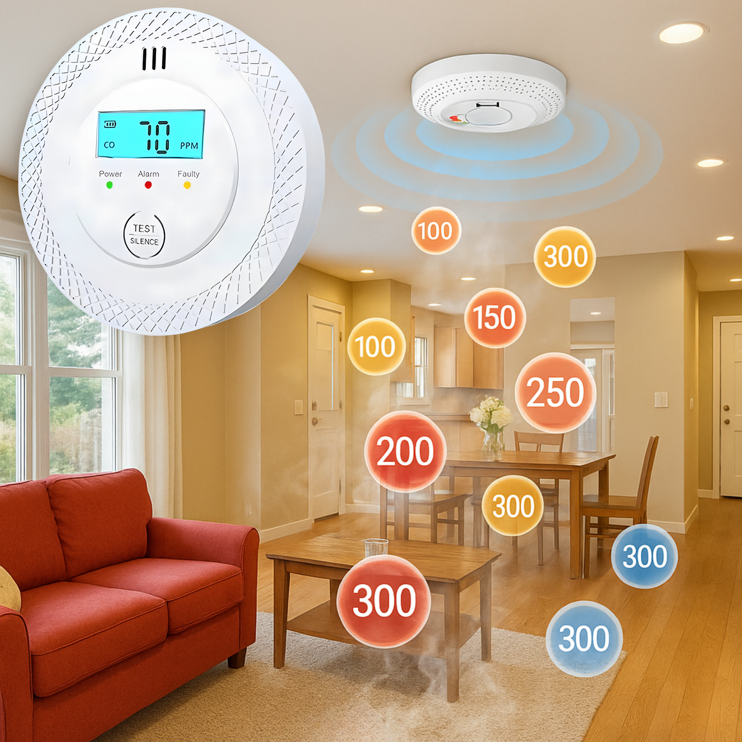 CZUJNIK TLENKU WĘGLA Z WYŚWIETLACZEM LCD, CZUJNIK CZADU LCD , alarm 85dB