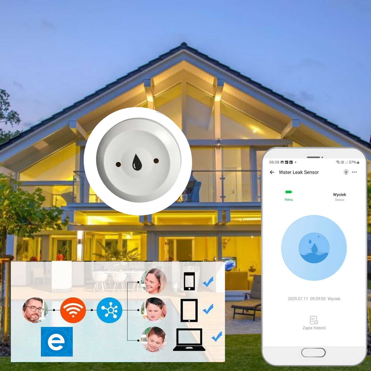 Zestaw 2x czujników zalania wodą Zigbee kompatybilny z eWeLink