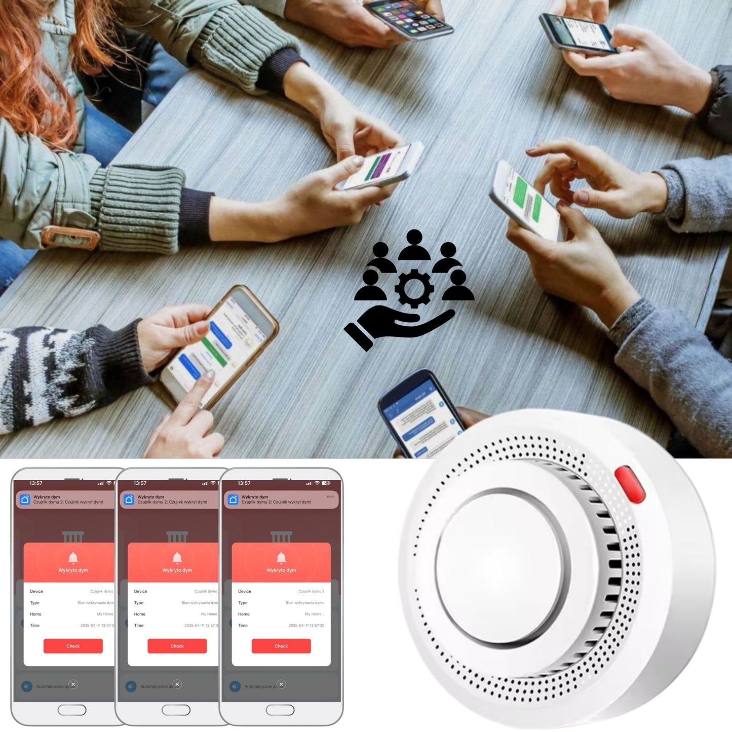 Czujnik Dymu Alarm Głośny bezprzewodowy Detektor Sensor Pożaru WIFI TUYA