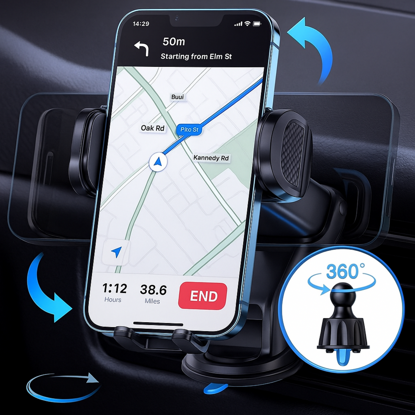 Uniwersalny Uchwyt Samochodowy do Telefonu – Obrotowy 360° TOPK