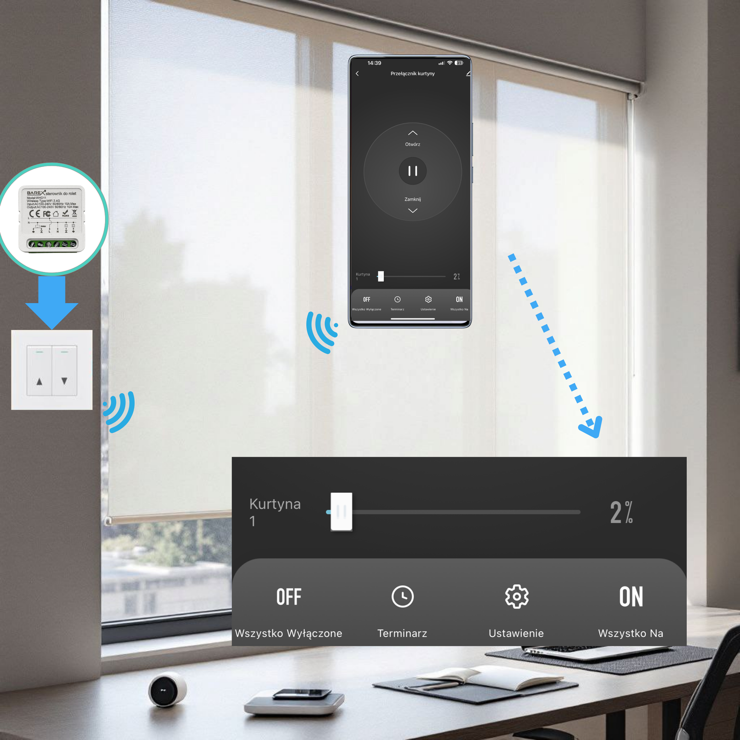 Inteligentny Wi-Fi Moduł do Sterowania Rolet i Zasłon Tuya / Smart Life 10 A