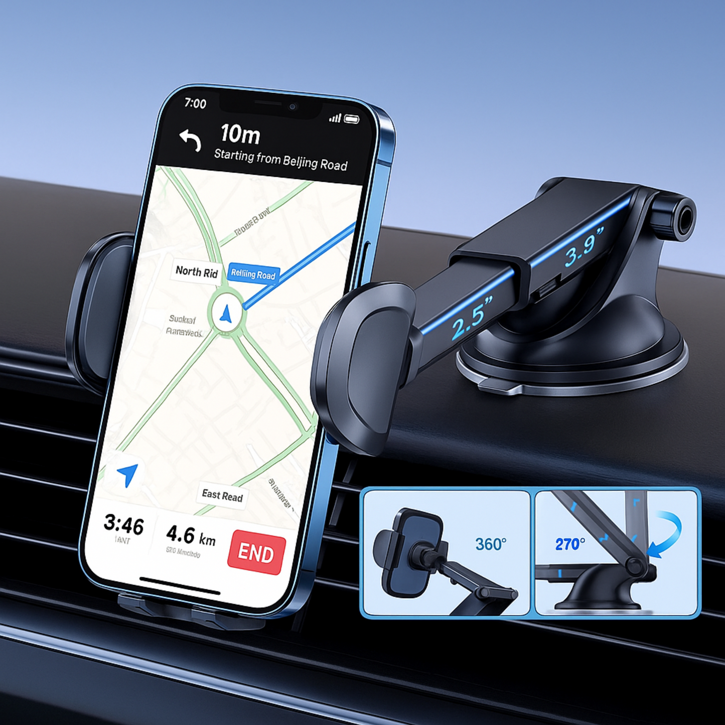 Uniwersalny Uchwyt Samochodowy do Telefonu – Obrotowy 360° TOPK