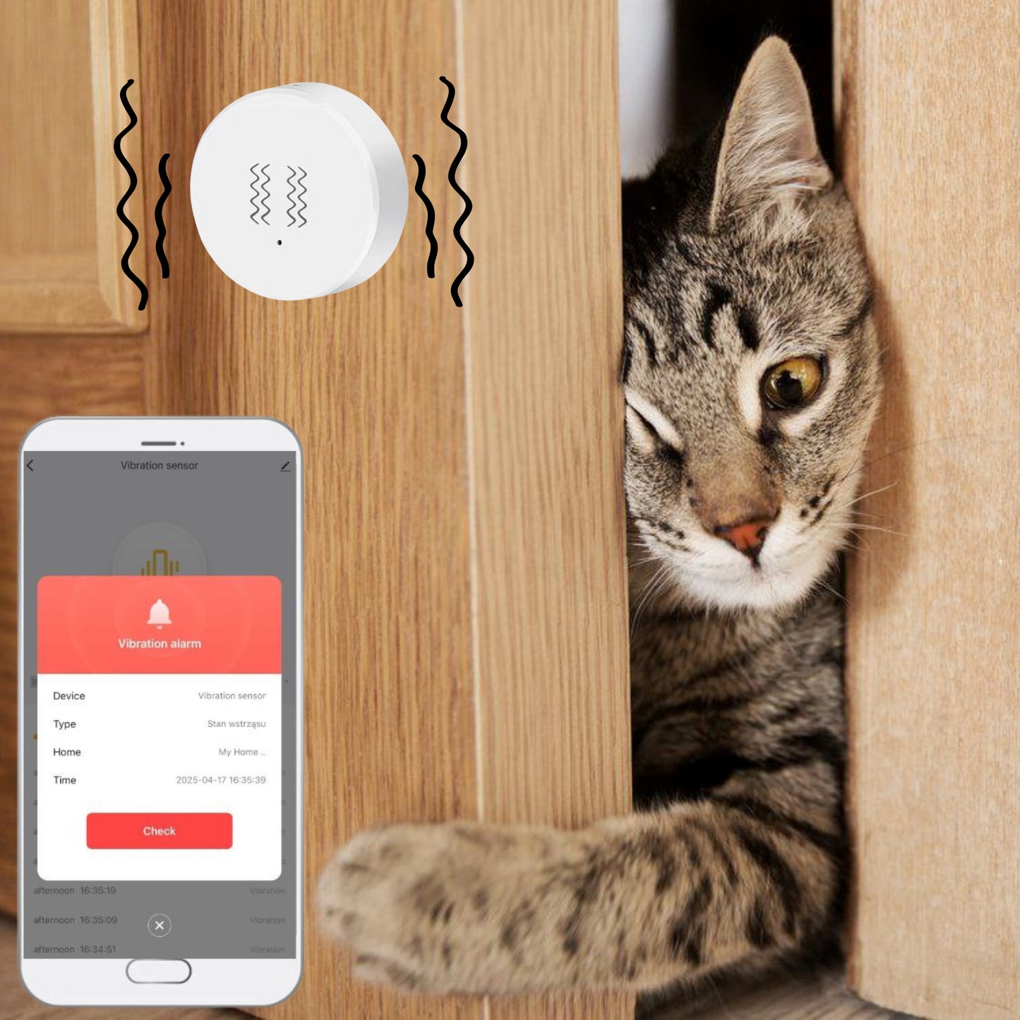 Czujnik wibracji Zigbee kompatybilny z Tuya Smart Life Vibration Sensor