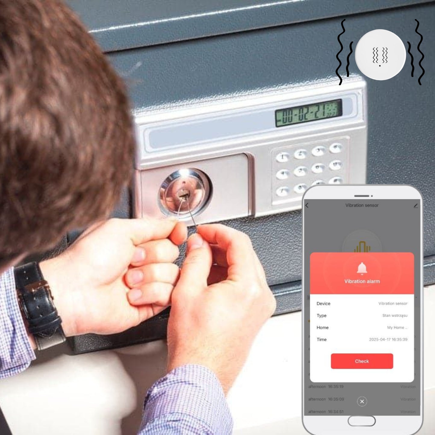 Czujnik wibracji Zigbee kompatybilny z Tuya Smart Life Vibration Sensor