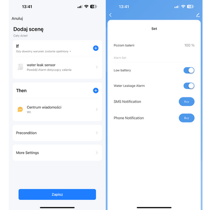 CZUJNIK SENSOR ZALANIA WODĄ WIFI alarm dźwiękowy