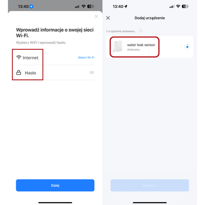CZUJNIK SENSOR ZALANIA WODĄ WIFI alarm dźwiękowy