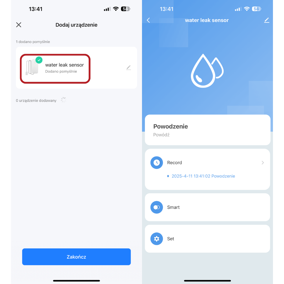CZUJNIK SENSOR ZALANIA WODĄ WIFI alarm dźwiękowy