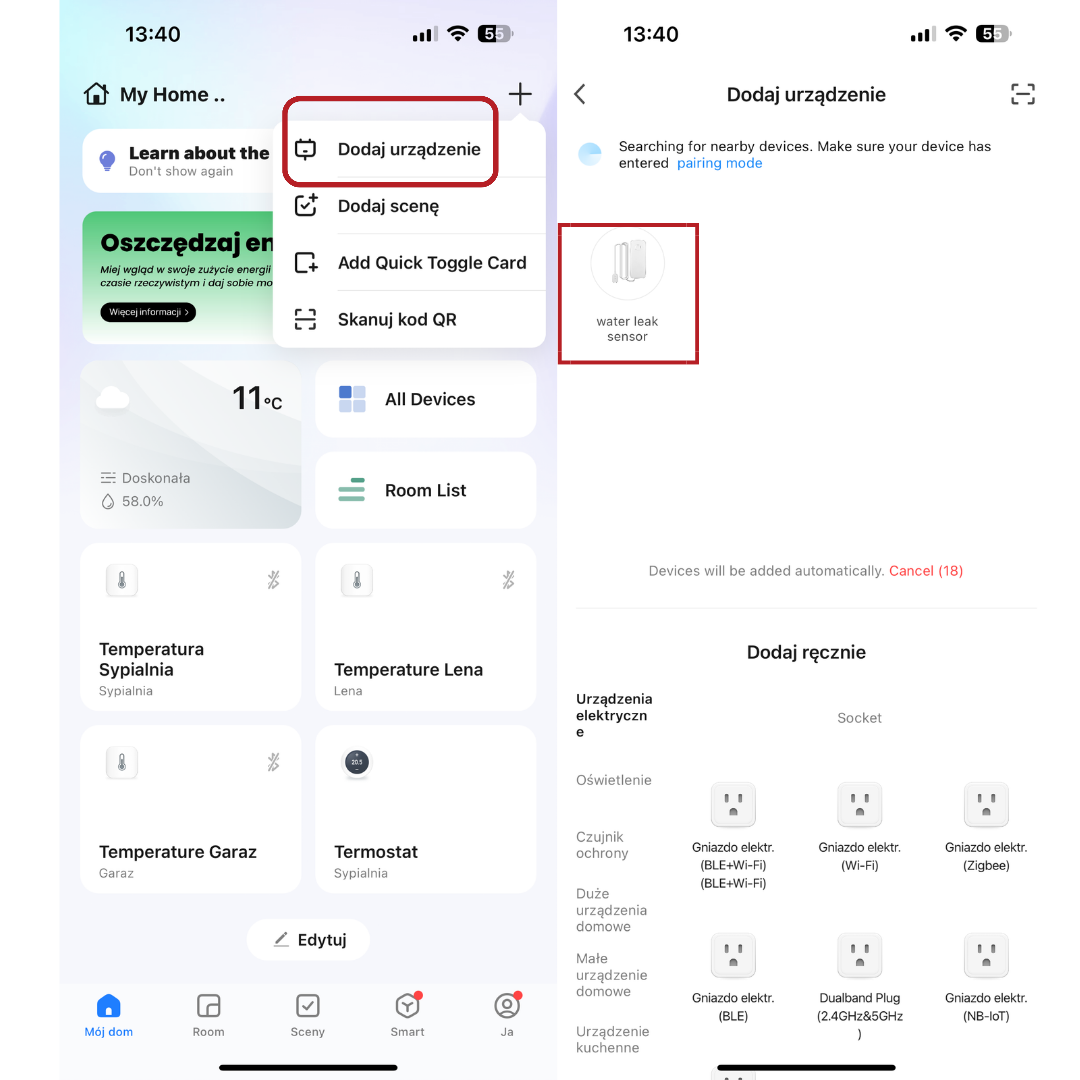 CZUJNIK SENSOR ZALANIA WODĄ WIFI alarm dźwiękowy
