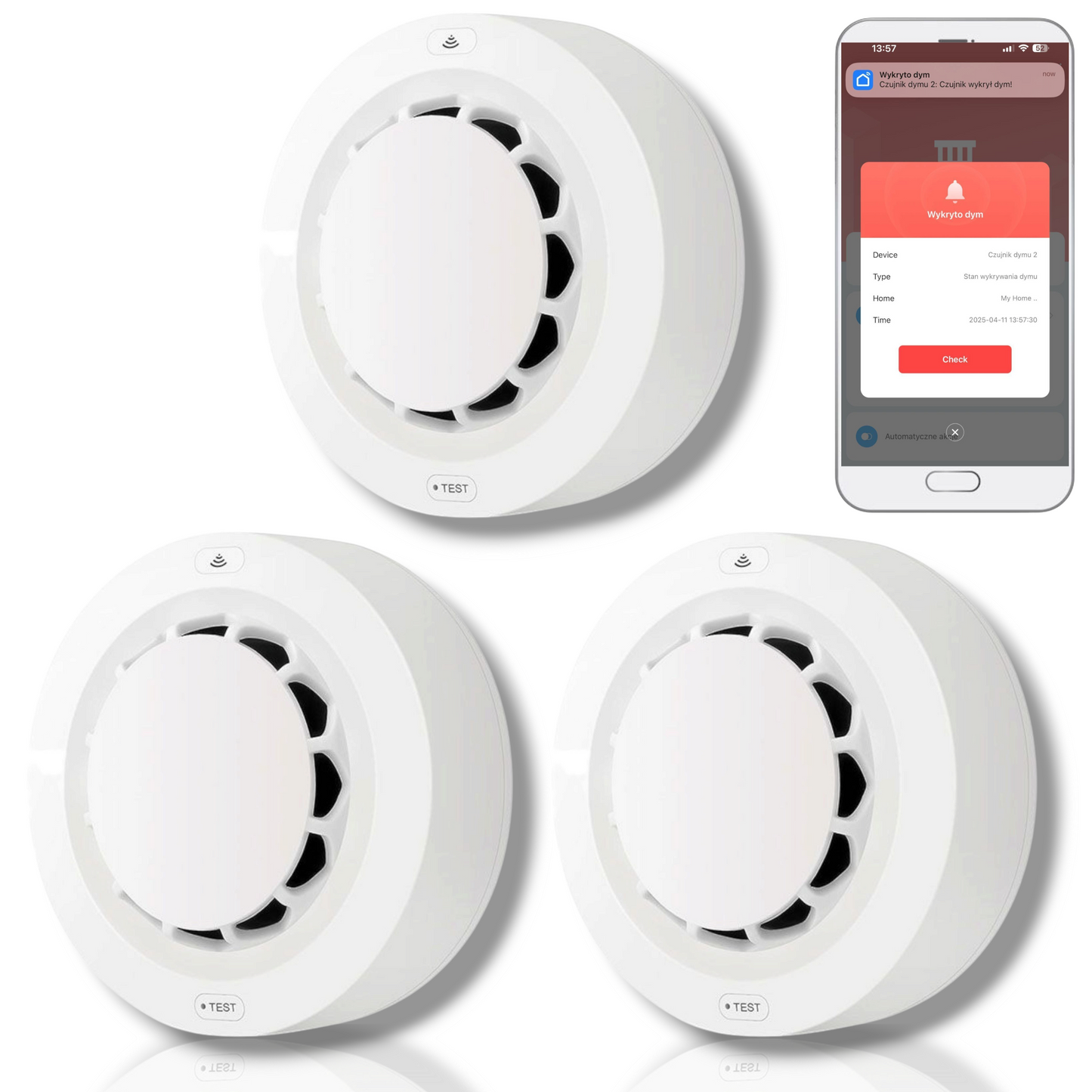 Zestaw 3x Czujników Dymu Głośny bezprzewodowy Detektor Pożaru ZIGBEE TUYA