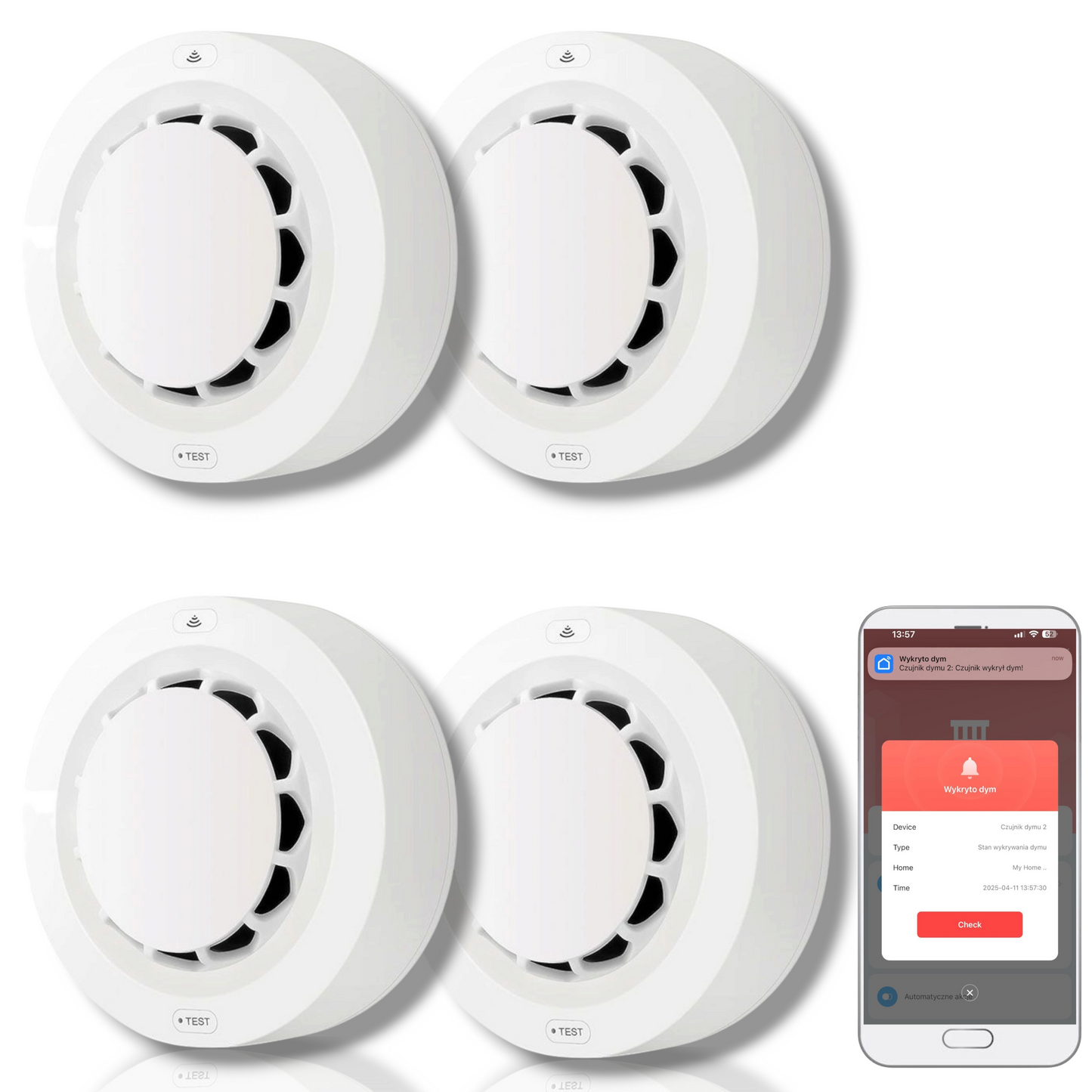 Zestaw 4x Czujników Dymu Głośny bezprzewodowy Detektor Pożaru ZIGBEE TUYA