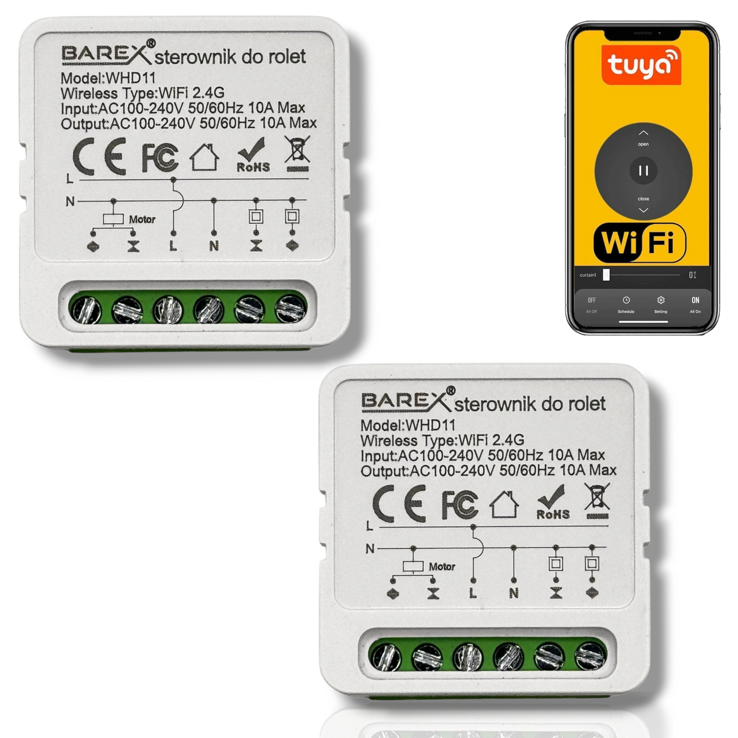 Zestaw 2x Inteligentny Wi-Fi Moduł do Sterowania Rolet i Zasłon Tuya 10 A