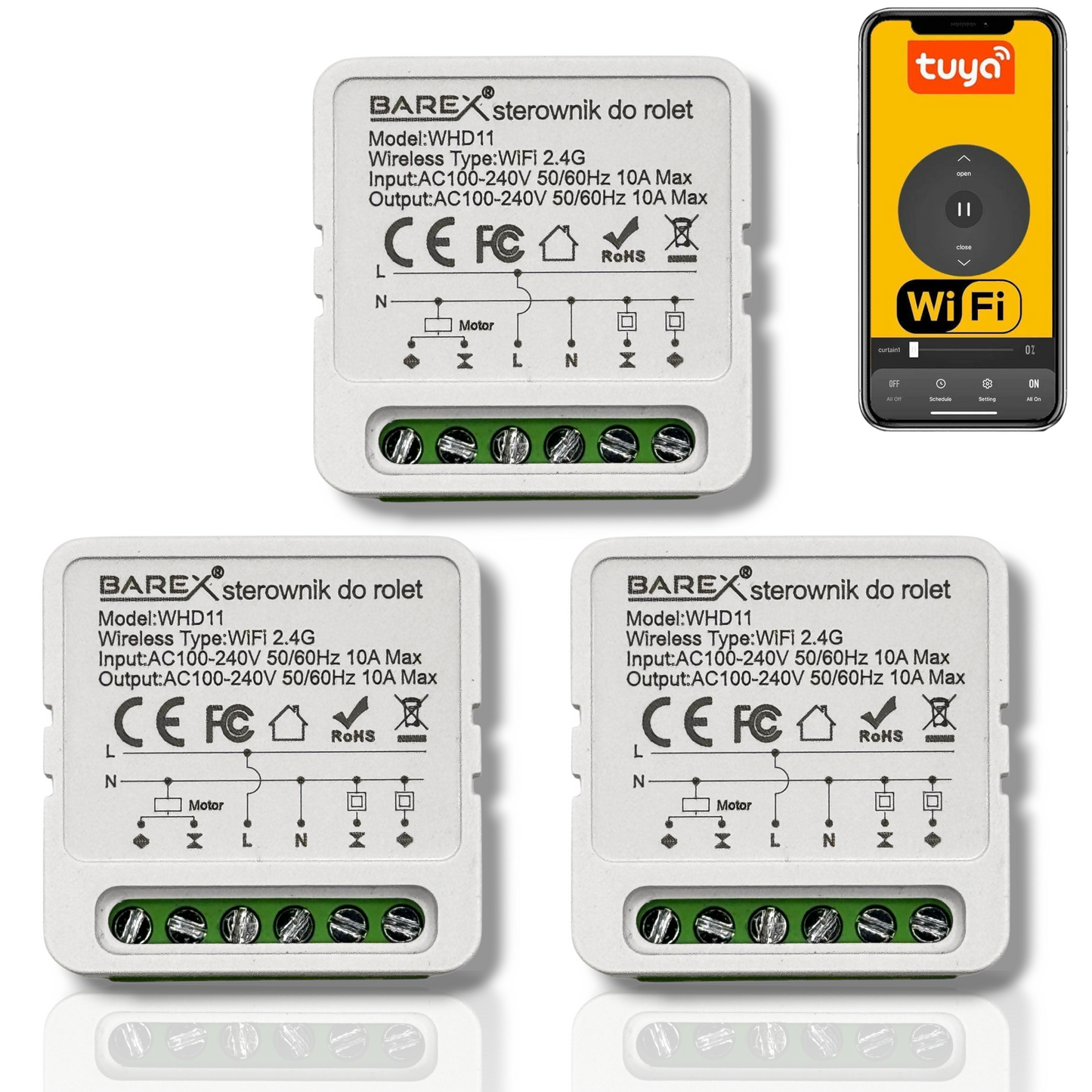 Zestaw 3x Inteligentny Wi-Fi Moduł do Sterowania Rolet i Zasłon Tuya 10 A