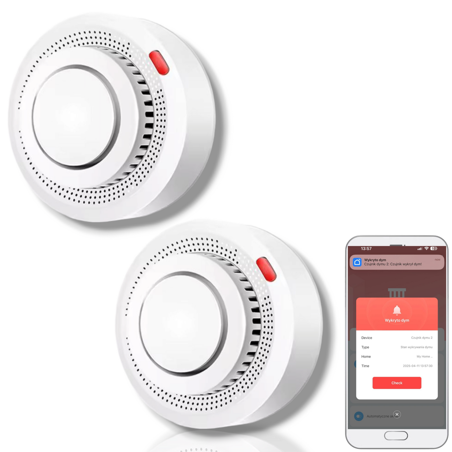 Zestaw 2x Czujników dymu ZIGBEE Detektor Pożaru Alarm Tuya / Smart Home