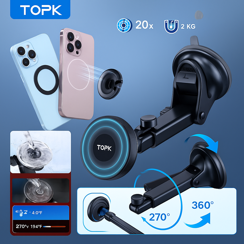 Magnetyczny uchwyt samochodowy na telefon Magnesowy uchwyt 360 stopni TOPK